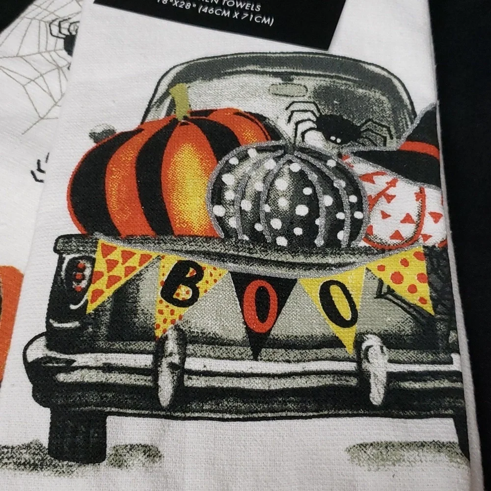 Tahari Boo! With Pumpkins, Truck and Spiders Kitchen Towel Set